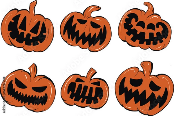 Fototapeta Set of simple halloween pumpkins with different emotions
