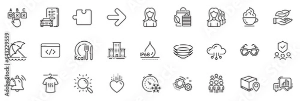 Fototapeta Icons pack as Group people, Heart and Security agency line icons for app include Cloud computing, Correct checkbox, Freezing timer outline thin icon web set. Parcel tracking, Bell. Vector