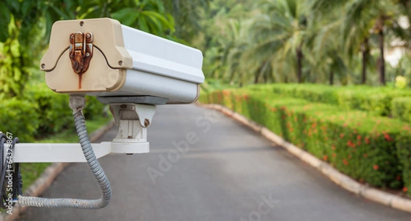 Fototapeta Security camera, CCTV in garden