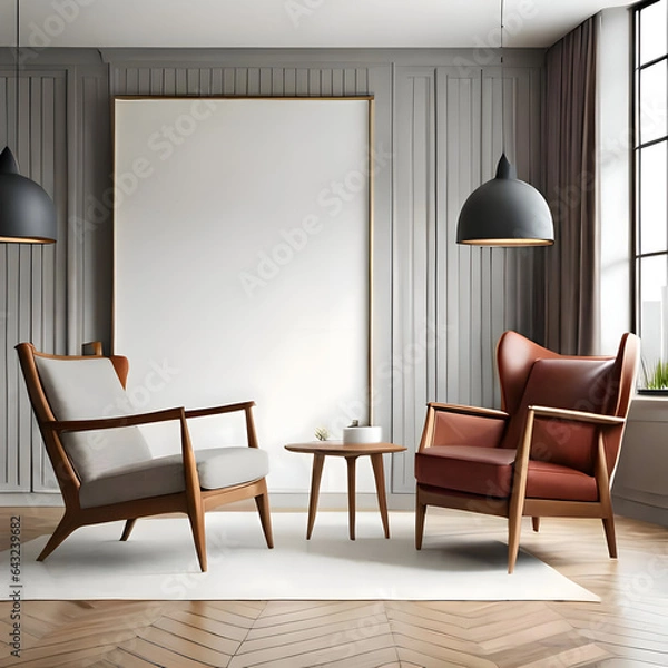 Obraz Interior of a room with chairs. Created with generative AI
