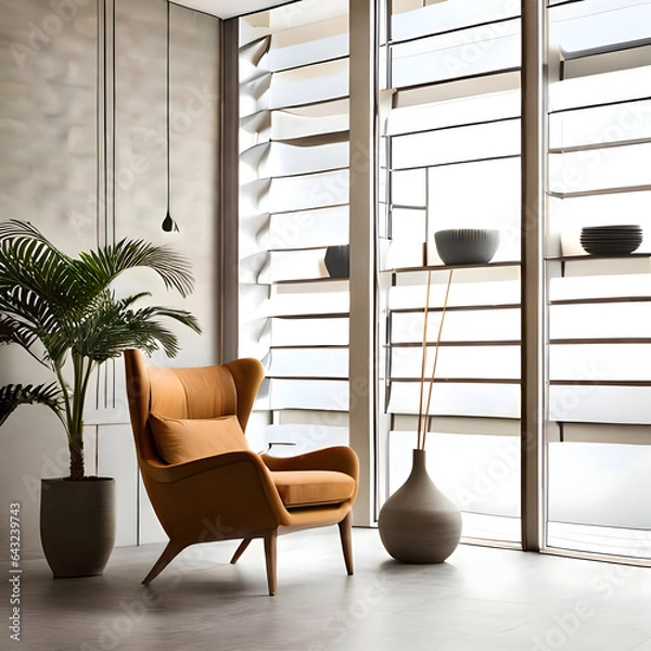 Obraz mModern living room with furniture and plant in pot. Created with generative AI