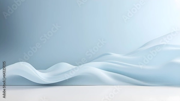 Fototapeta A beautiful abstract modern light blue backdrop for a product presentation with a smooth floor and trailing smoke, AI generated.