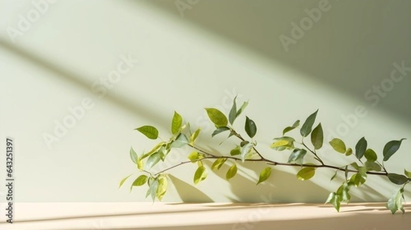 Fototapeta Minimal abstract background for product presentation, Shadow and light from windows on plaster wall, AI generated.