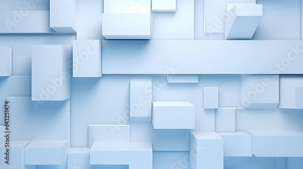Fototapeta Beautiful futuristic Geometric background for your presentation. Textured intricate 3D wall in light blue and white tones, AI generated.