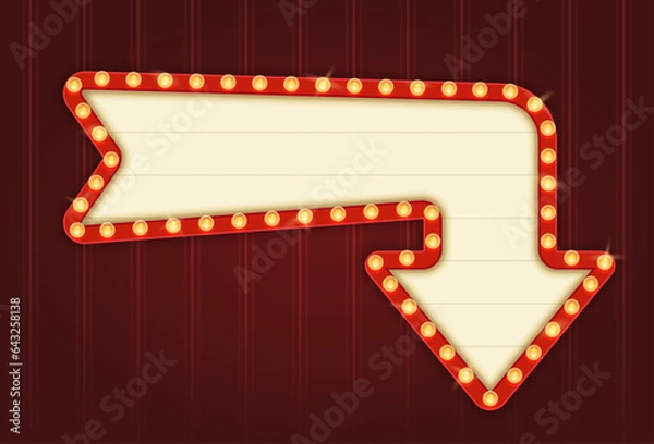 Obraz Retro Lightbox in Curved Arrow Shape Pointing Down Template With Red Border