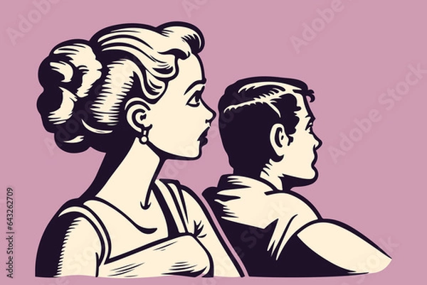 Fototapeta vintage cartoon illustration of a couple looking up