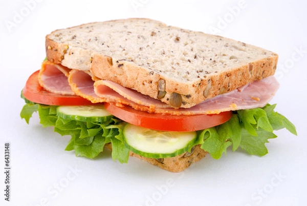 Fototapeta Ham sandwich with salad, corner on view