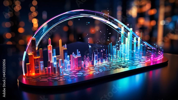 Fototapeta Holographic timelines projecting the life cycle of products and services.
