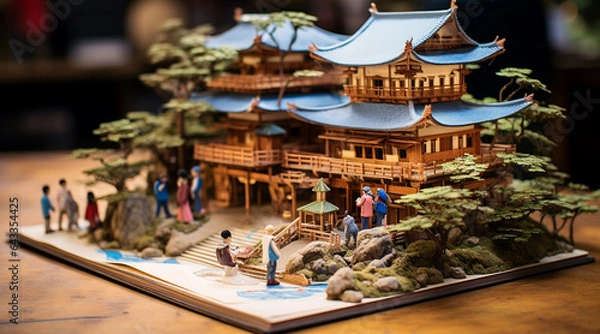 Fototapeta ガイドブックから飛ぶ出す3Dの東京を思わせる観光都市