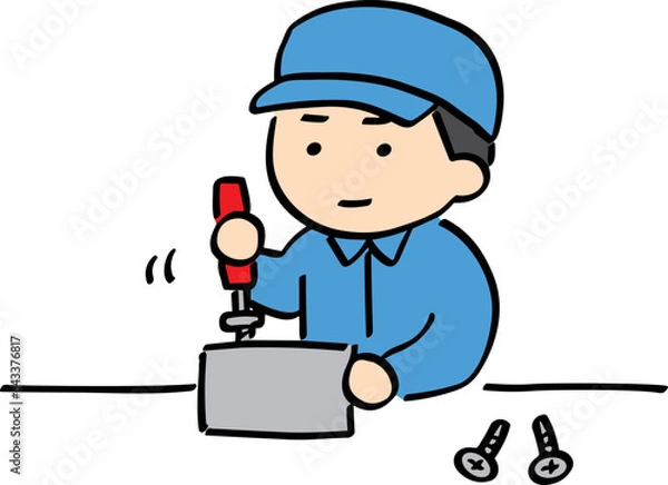 Obraz 組立作業をしている作業服＆帽子の若い男性