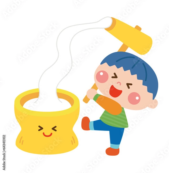 Obraz もちつきをする男の子のイラスト