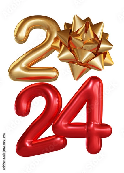 Obraz Red Gold 3D Balloon Text 2024 with ribbon AI Generative