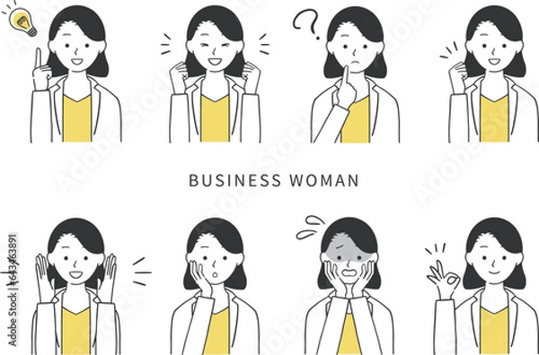 Obraz 様々な表情のキャリアウーマンイラストセット
