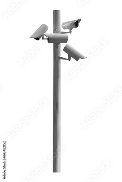 Fototapeta Digital png illustration of white surveillance cameras on pole on transparent background