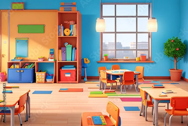 Obraz table and chairs of a school