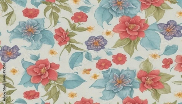 Fototapeta Vector illustration of a seamless floral pattern with spring flowers. Lovely floral background in sweet colors

