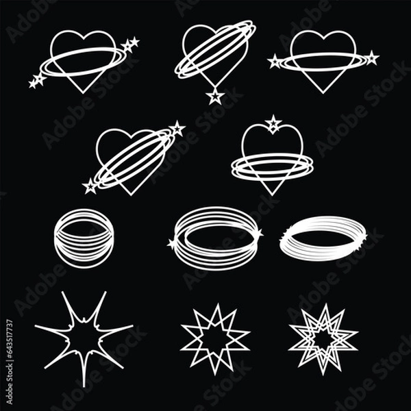 Fototapeta Shape set y2k style for banner. Y2k aesthetic.Shape set y2k style for decoaration.Simple shapes.Shape set y2k style for poster.Trendy 90s.Trendy geometric forms.