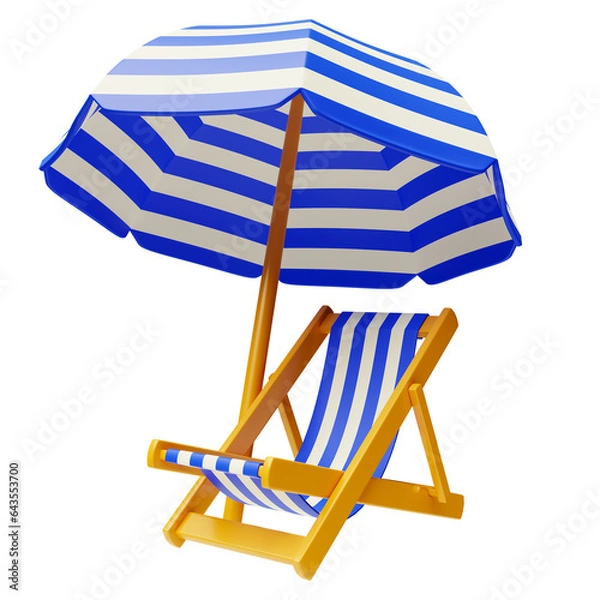 Obraz Beach chair and beach umbrella isolated. 3d rendering