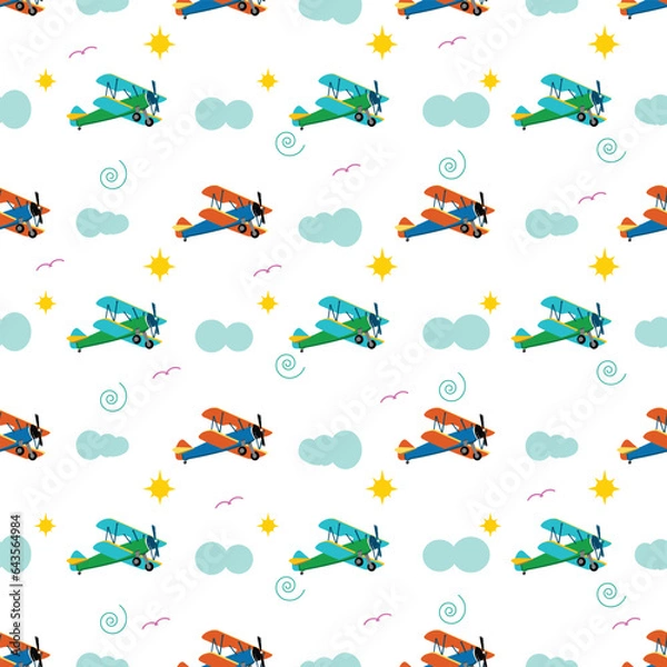 Obraz  kids sunny day and an aeroplane seamless repeat pattern