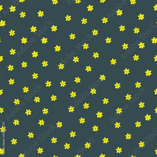 Obraz small yellow flowers with blue background seamless repeat pattern