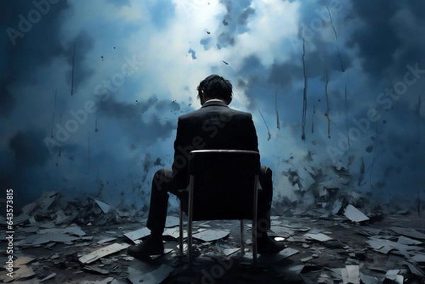 Fototapeta Depression is a mental health issue characterized by sadness, anxiety, emotional distress and a deep feeling of chaos and loneliness in young and old people, computer Generative AI stock illustration