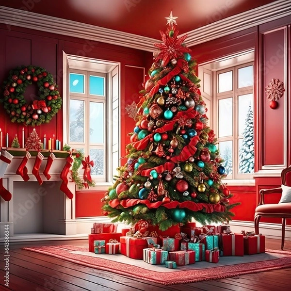 Fototapeta Beautiful Christmas tree for background and pattern or any poster design