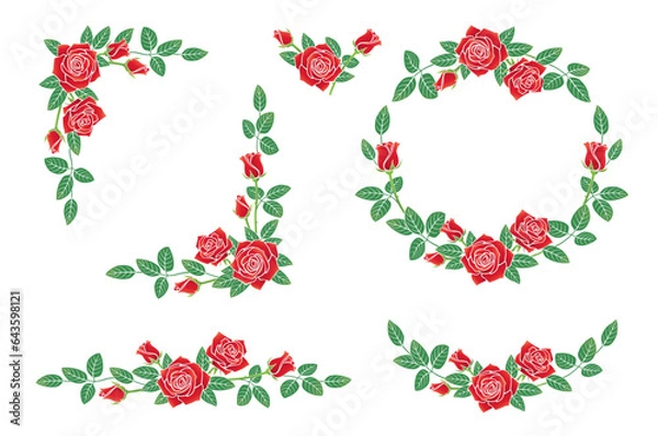 Obraz 赤いバラの花　イラスト　フレームセット