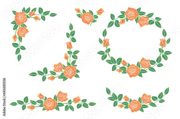 Obraz バラの花　オレンジ色　イラスト　フレームセット