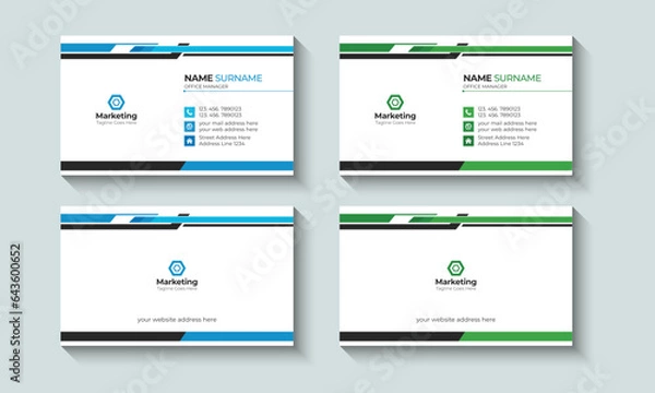 Obraz Abstract and Creative Professional Business card or Visiting Card Layout template design. Identity, Contact, Branding, Blue, Green.