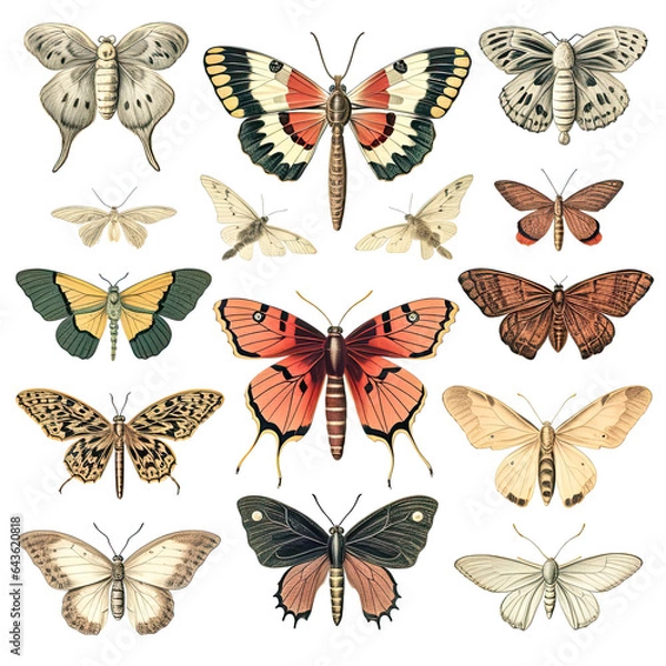 Fototapeta Vintage Illustration of Butterflies and Moths