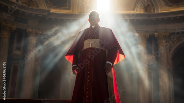 Fototapeta A cardinal inside a Vatican cathedral, bathed in the gentle sunlight rays.