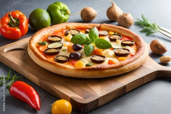 Fototapeta pizza with mushrooms and tomatoes
