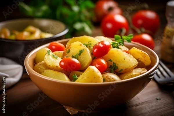 Fototapeta Fried potato tomatoes. Generate Ai