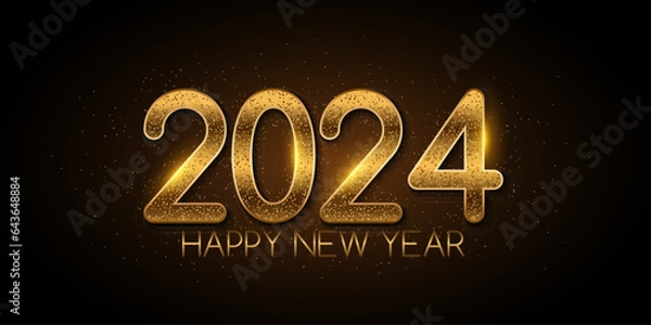 Fototapeta Happy new year 2024 cover with luxury gold glitter number. Greeting card design. Vector illustration.