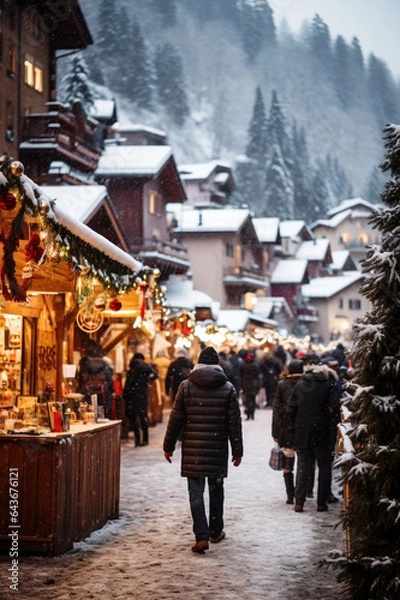 Obraz Beautiful and romantic Christmas markets. AI generative.