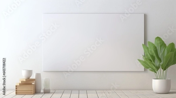 Fototapeta Mock up of a large blank Canvas in a minimalist Studio. Generative AI