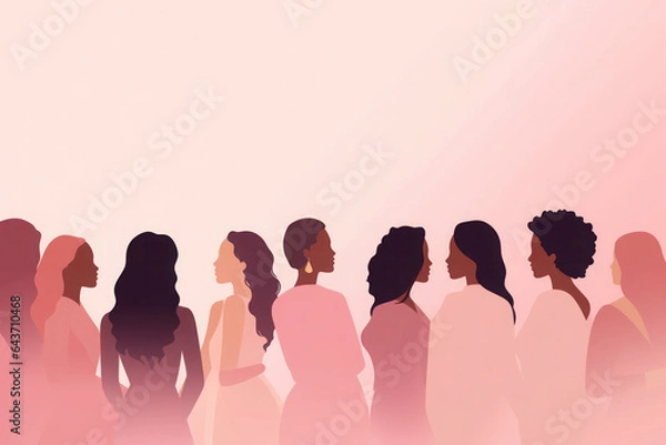 Obraz women of different ethnicities and cultures side by side together. Strong girls support each other. feminist movement