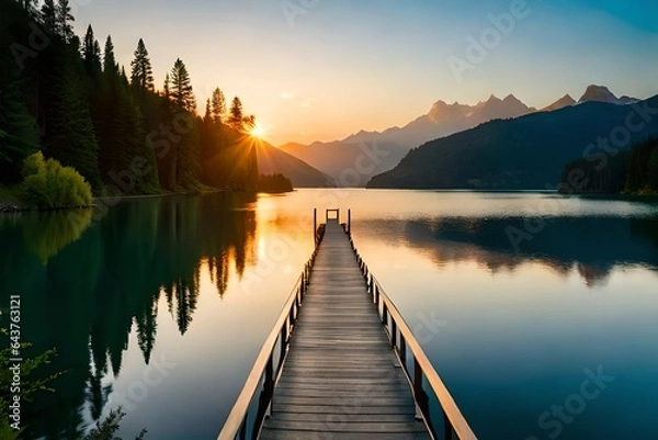 Obraz sunset on the lake