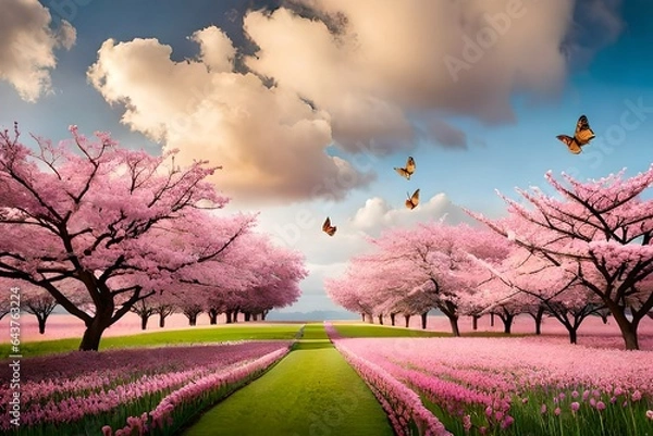 Obraz spring landscape with blooming trees