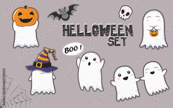 Obraz halloween set cute cartoon ghosts