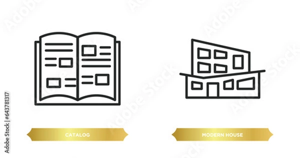 Fototapeta two editable outline icons from real estate concept. thin line icons such as catalog, modern house vector.