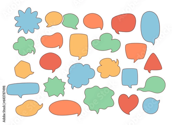 Fototapeta Speech bubbles set. Colorful text bubbles, comic speech bubble in different styles with copy spaces. Vector illustration in flat style