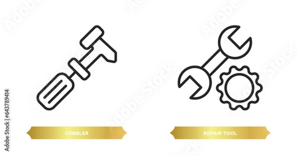 Fototapeta two editable outline icons from edit tools concept. thin line icons such as cobbler, repair tool vector.