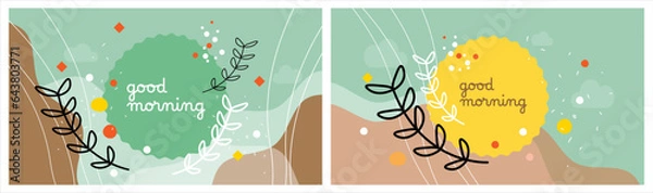 Fototapeta Idea of green eco friendly banner. Set of vector illustrations. Clean style backgrounds