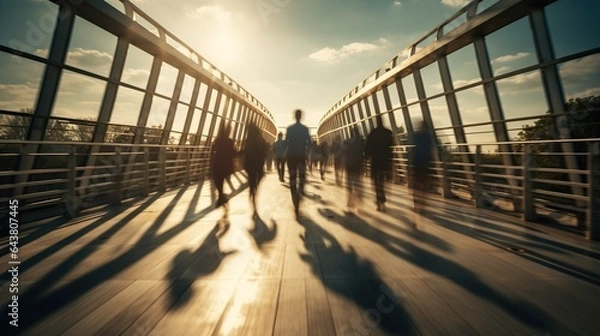 Obraz Pedestrian bridge with people motion view