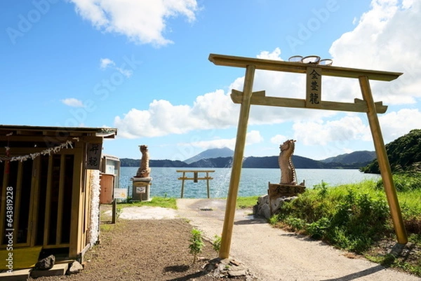 Fototapeta 黄金の鳥居があるおこへた展望所の風景