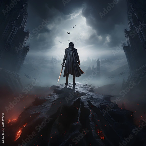 Fototapeta knight in dark world generated by ai