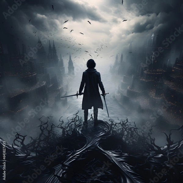 Fototapeta knight in dark world generated by ai