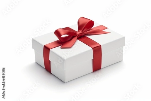 Fototapeta Generative AI : white gift with red ribbon