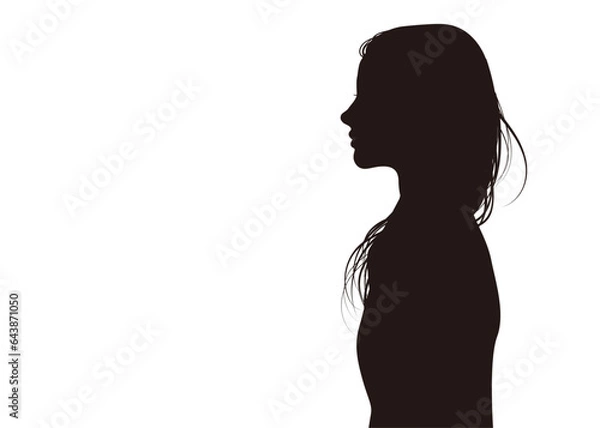 Obraz 横顔の女性シルエットイラスト（ロングヘア・横向き・白背景）
